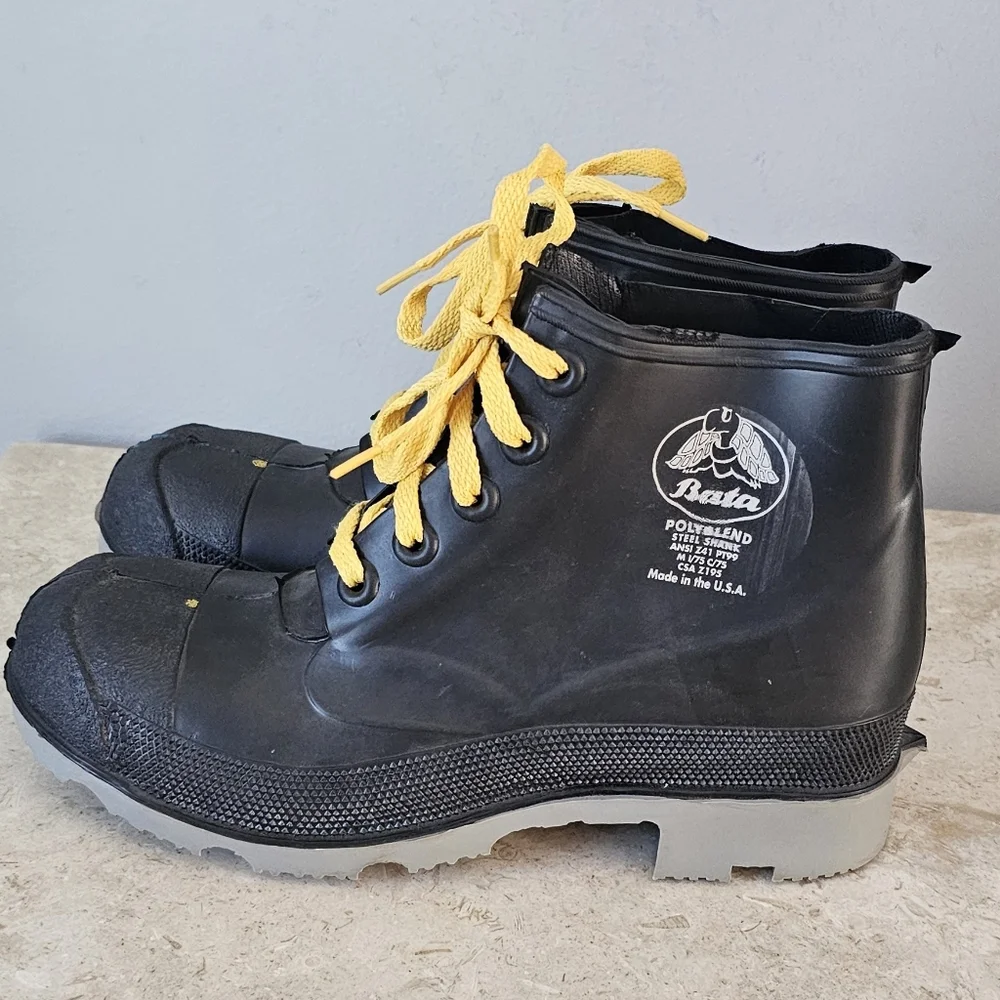 Bata Steel Shank Rubber Boots Mens Size 7 Black Yellow ANSI Z41 PT99 Military